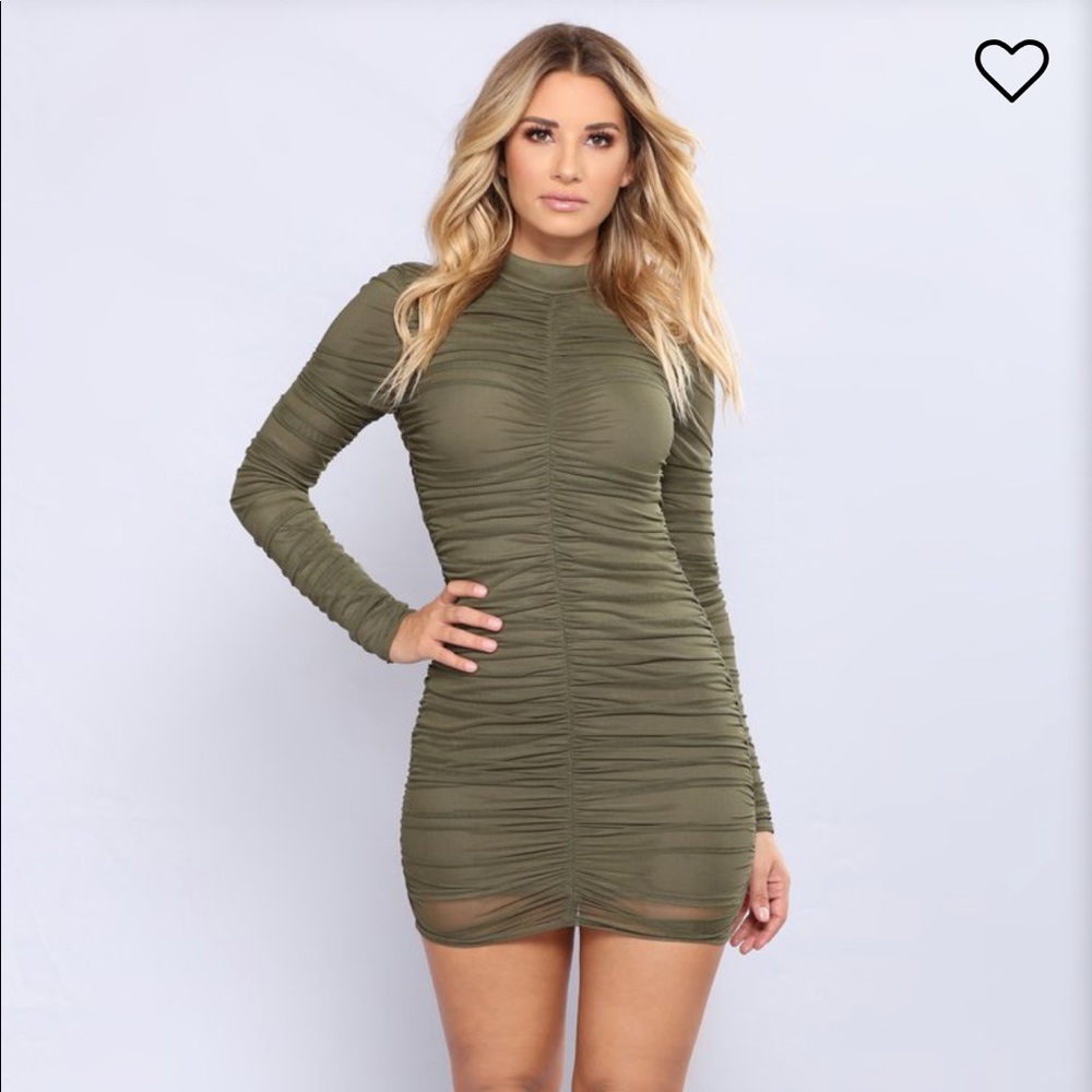 Fashion Nova “Paparazzi Ruched Dress - Olive”